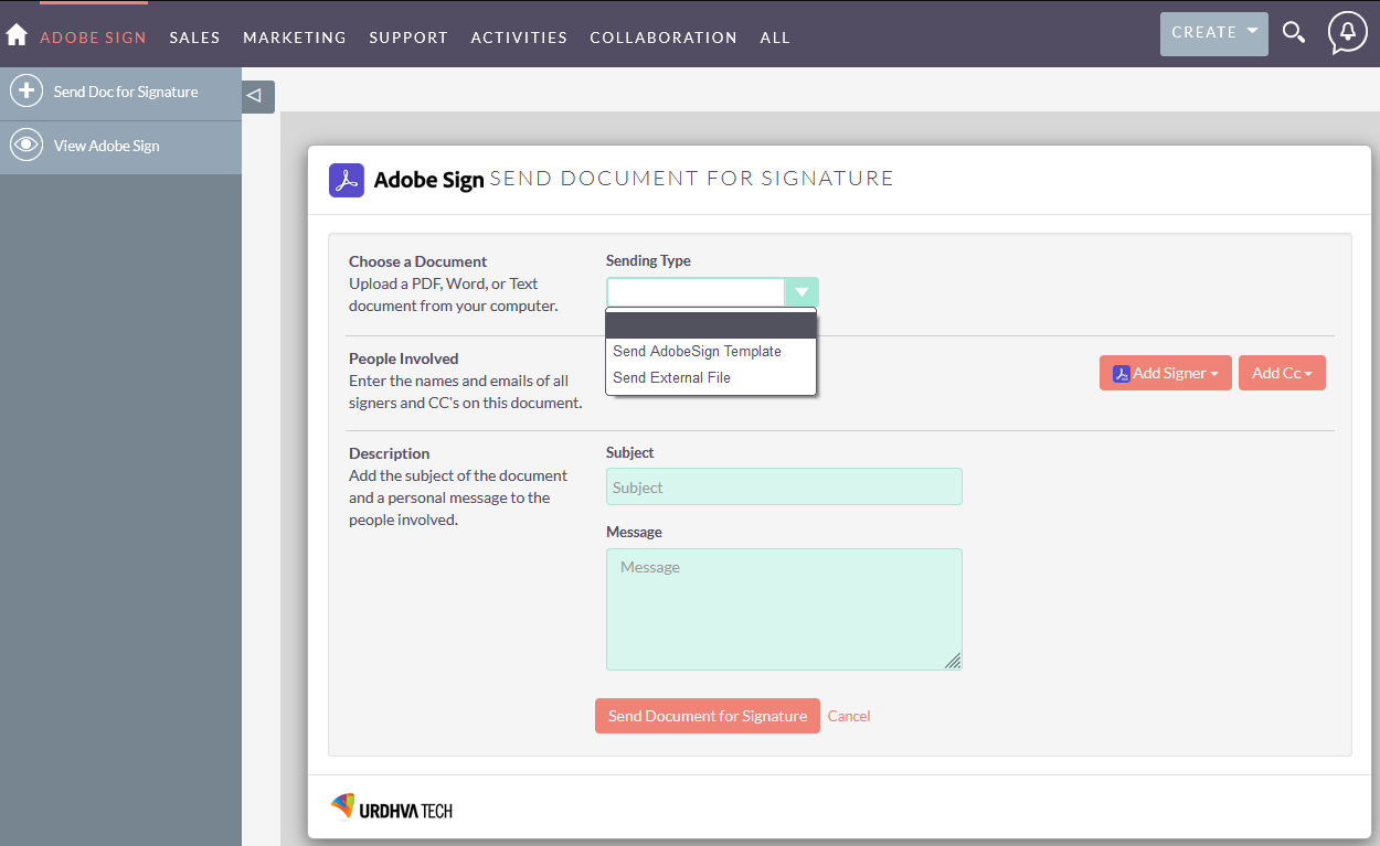 Adobe Sign integration for SuiteCRM select a signer
