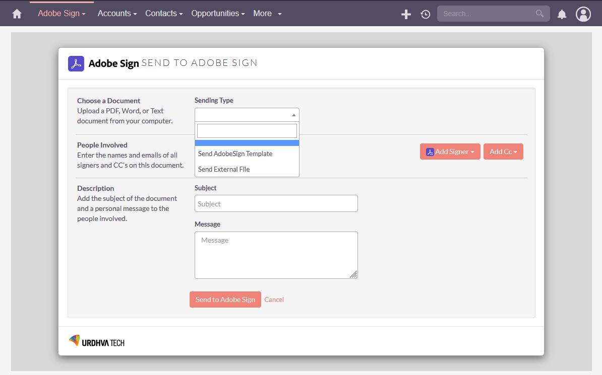 Adobe Sign integration for SuiteCRM select a signer