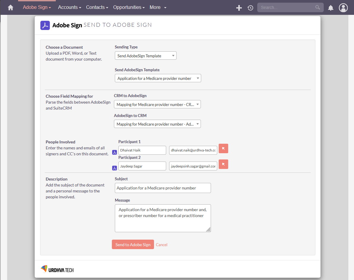 Adobe Sign integration for SuiteCRM send panel