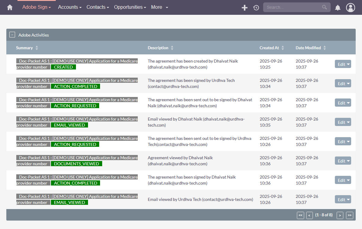 Adobe Sign integration for SuiteCRM Activities Dashboard