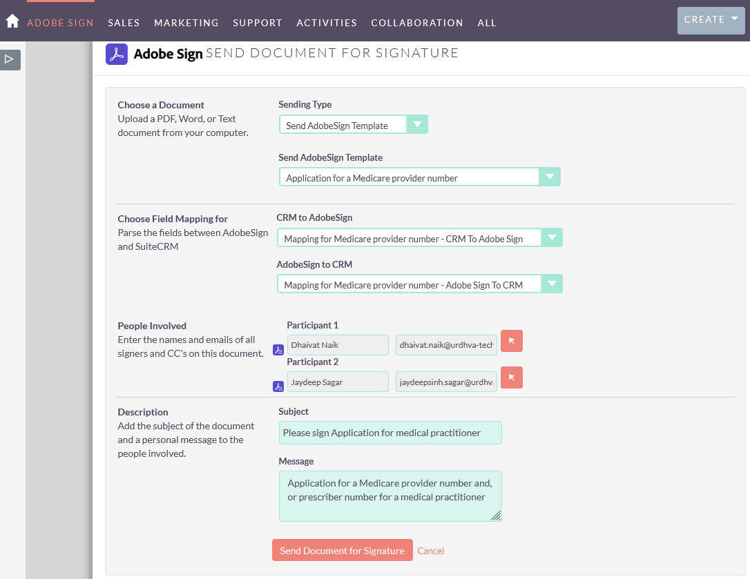 Adobe Sign integration for SuiteCRM send panel