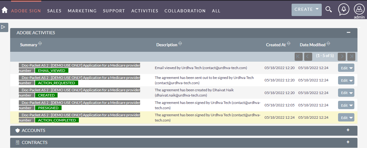 Adobe Sign integration for SuiteCRM Activities Dashboard