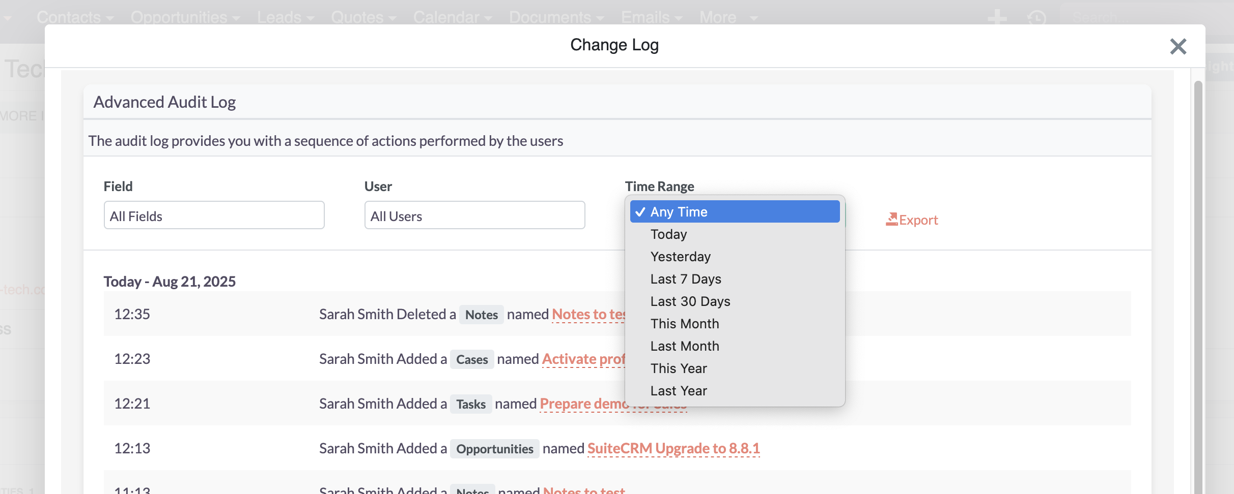 SuiteCRM Advanced audit log filter option SuiteCRM Advanced audit log filter option