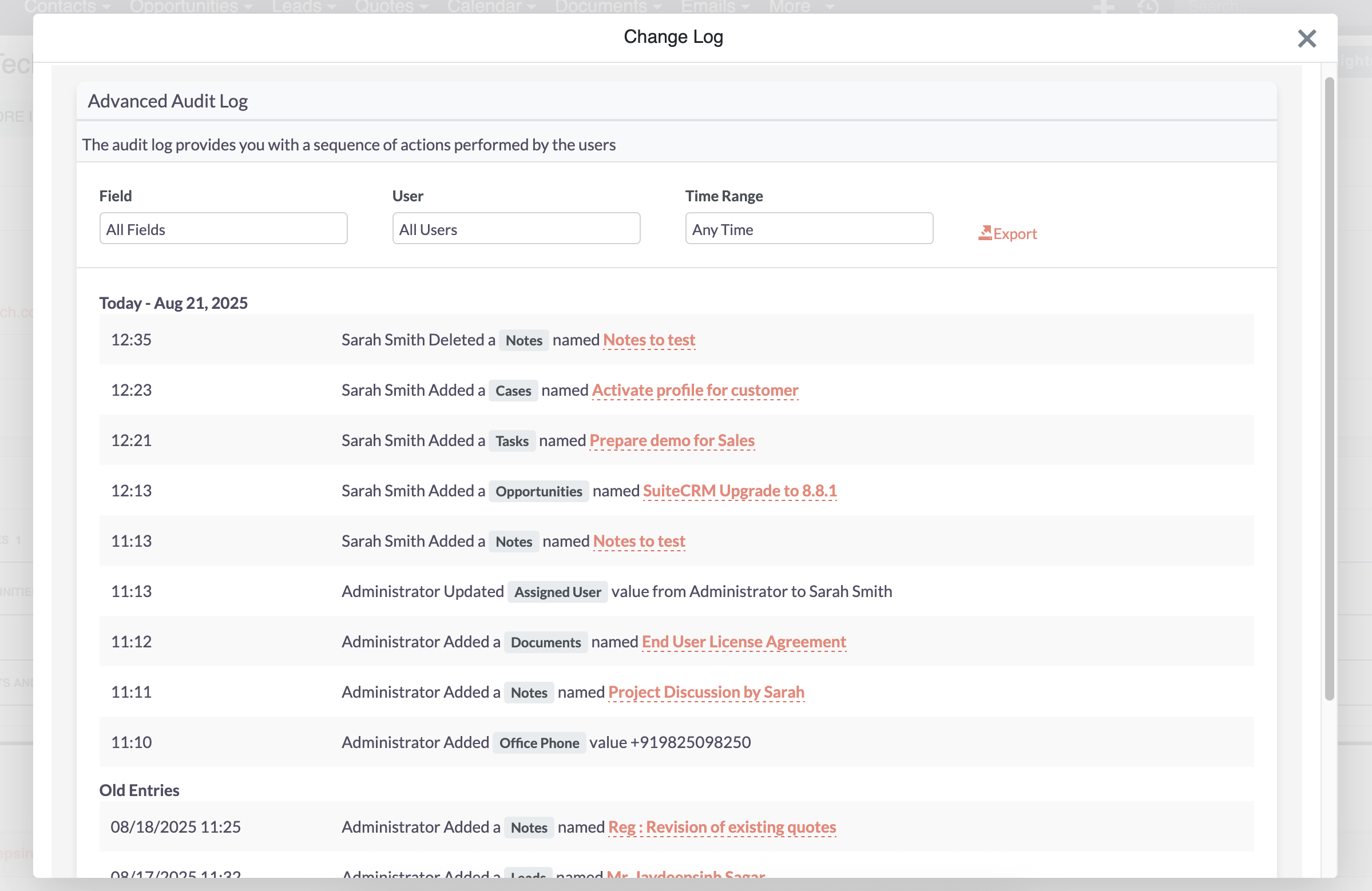 SuiteCRM Advanced audit log SuiteCRM Advanced audit log