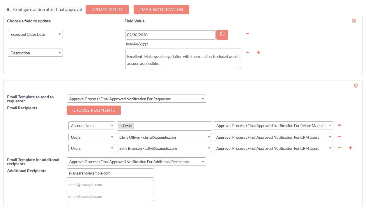 SuiteCRM Approval Process - Action after final approval