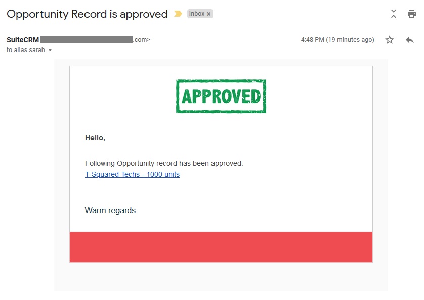 SuiteCRM Approval Process - Final Approval Additional Recipients Email Alert