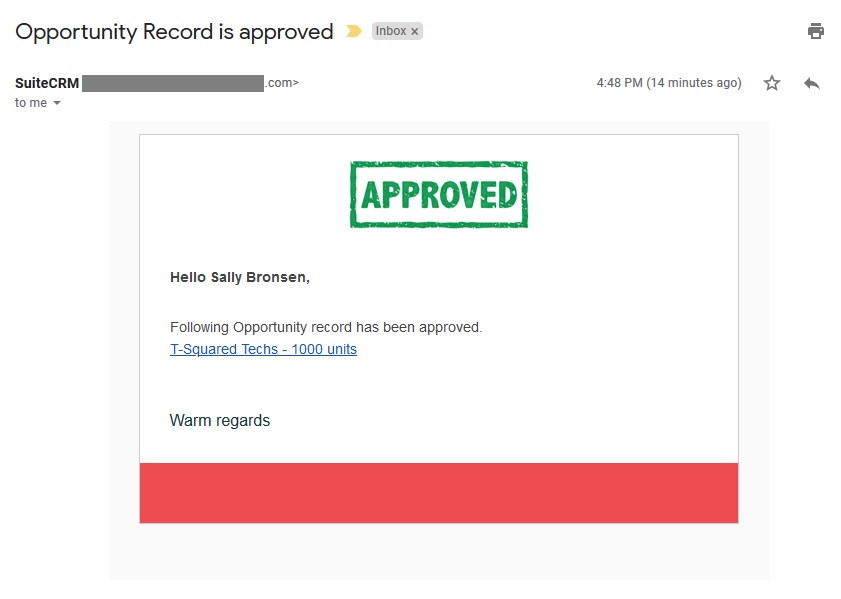 SuiteCRM Approval Process - Final Approval System users Email Alert