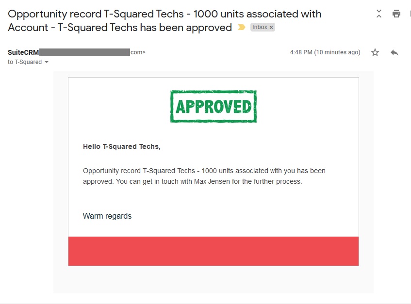 SuiteCRM Approval Process - Final Approval Relate module Email Alert