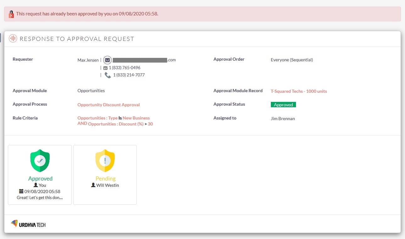 SuiteCRM Approval Process - Approval Request Approved