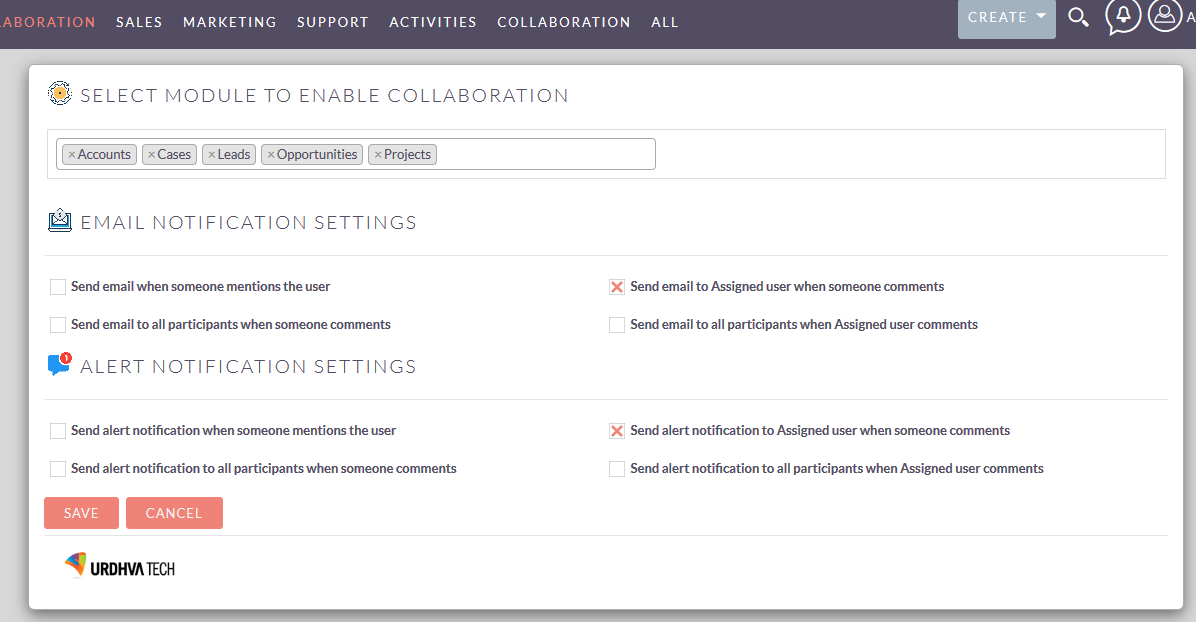 Collaboration module and notification for SuiteCRM