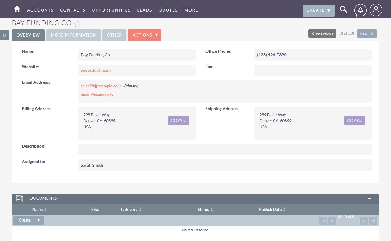 Accounts DetailView with Documents subpanel