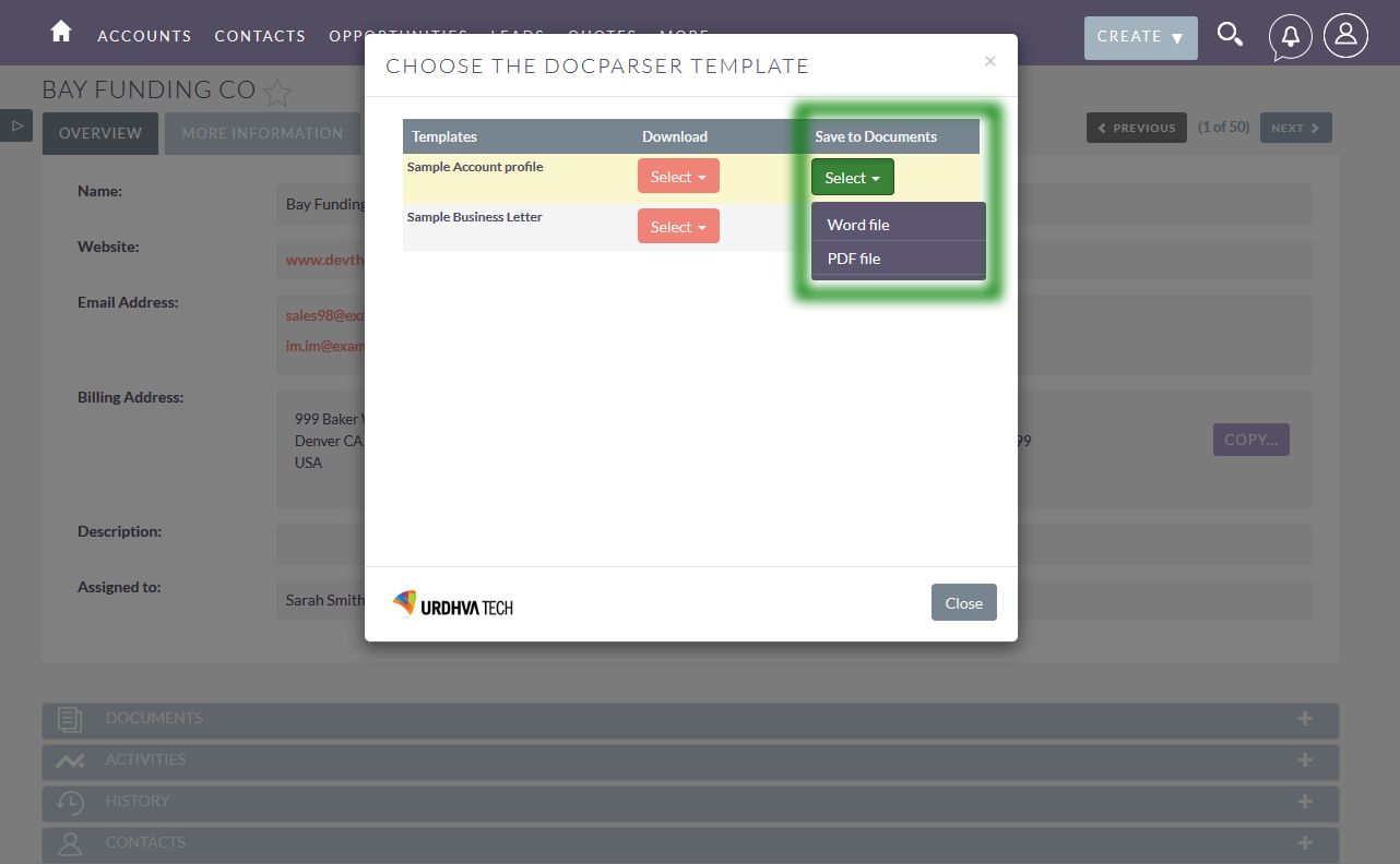 DocParser save to Documents option