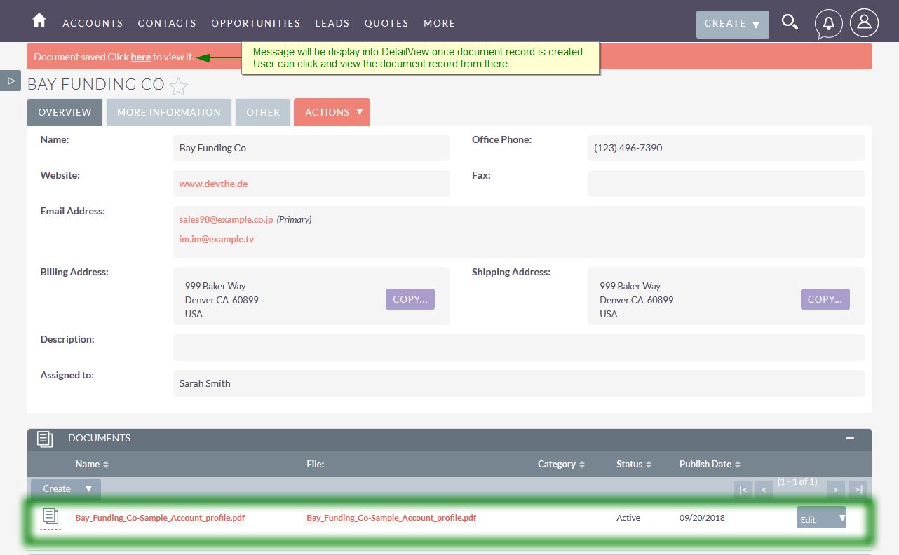 Accounts DetailView with Documents subpanel