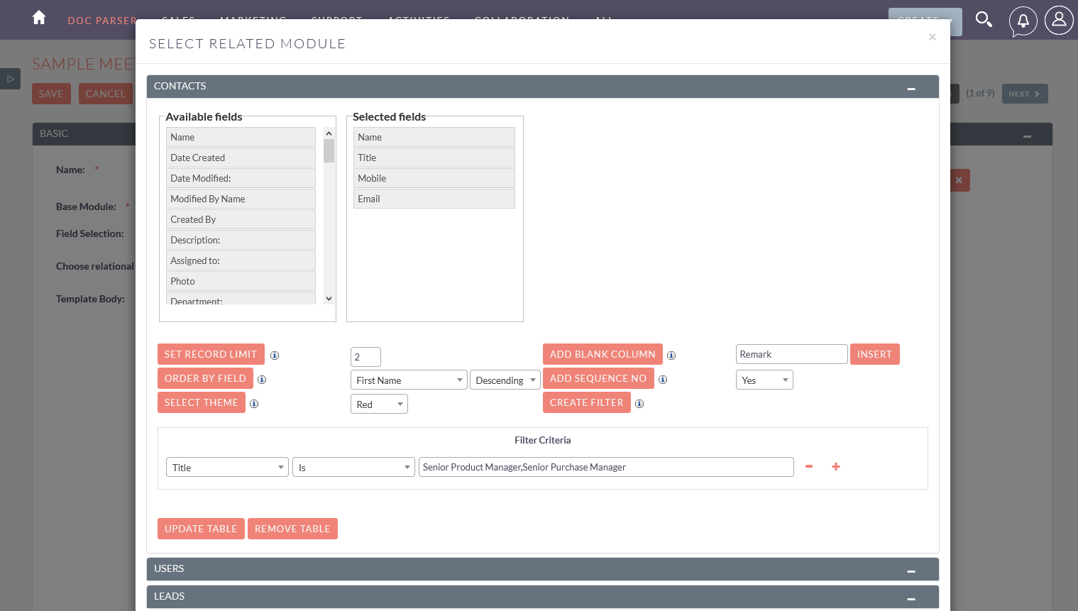 DocParser option at relationship data