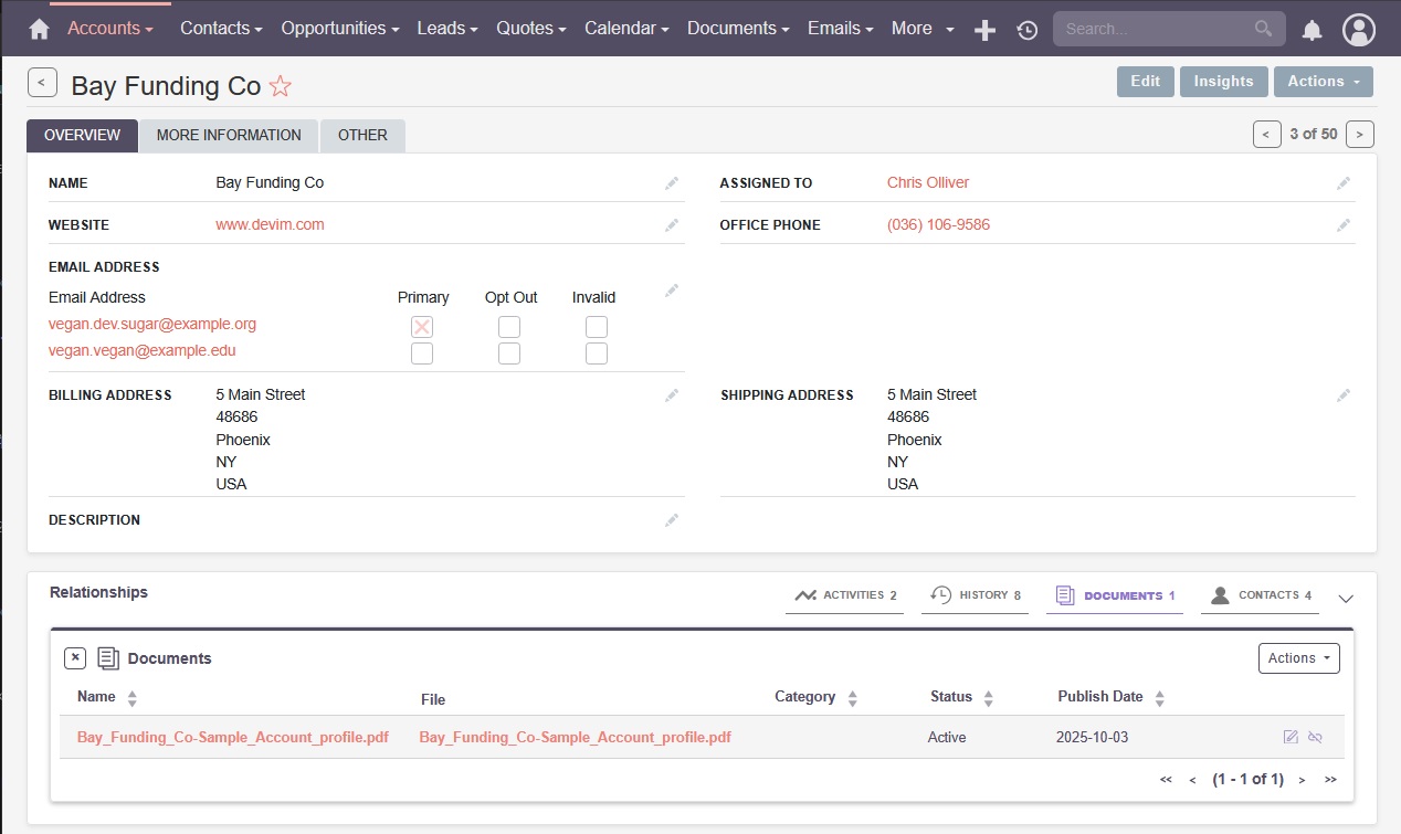 Accounts DetailView with Documents subpanel Accounts DetailView with Documents subpanel