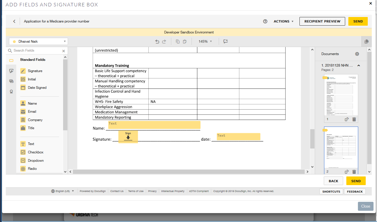 place docusign fields