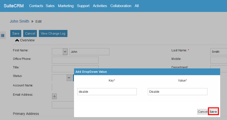 SuiteCRM Editview add new option in dropdown