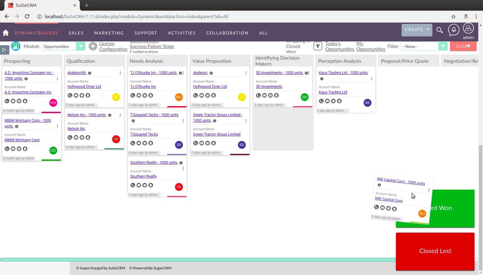 Dynamic Boards add-on interface for SuiteCRM