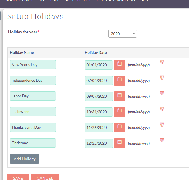 SuiteCRM Case Escalation holiday list