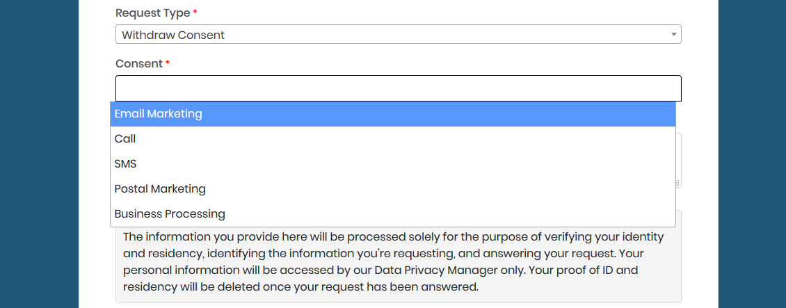 Consent to process for SuiteCRM