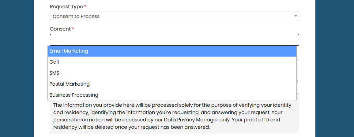 Consent to process for SuiteCRM