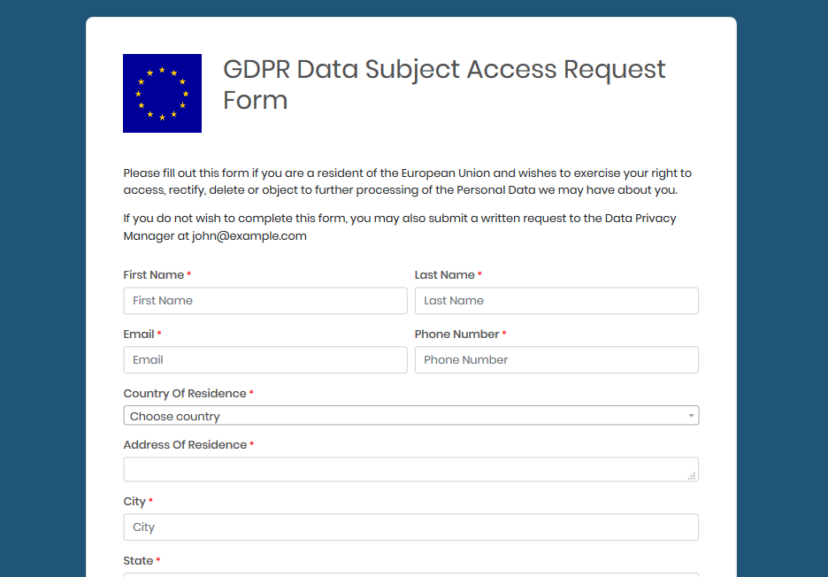 GDPR Data Privacy Request form for SuiteCRM