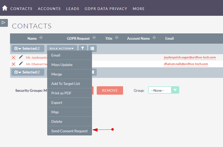 Send consent form Link for Listview of SuiteCRM