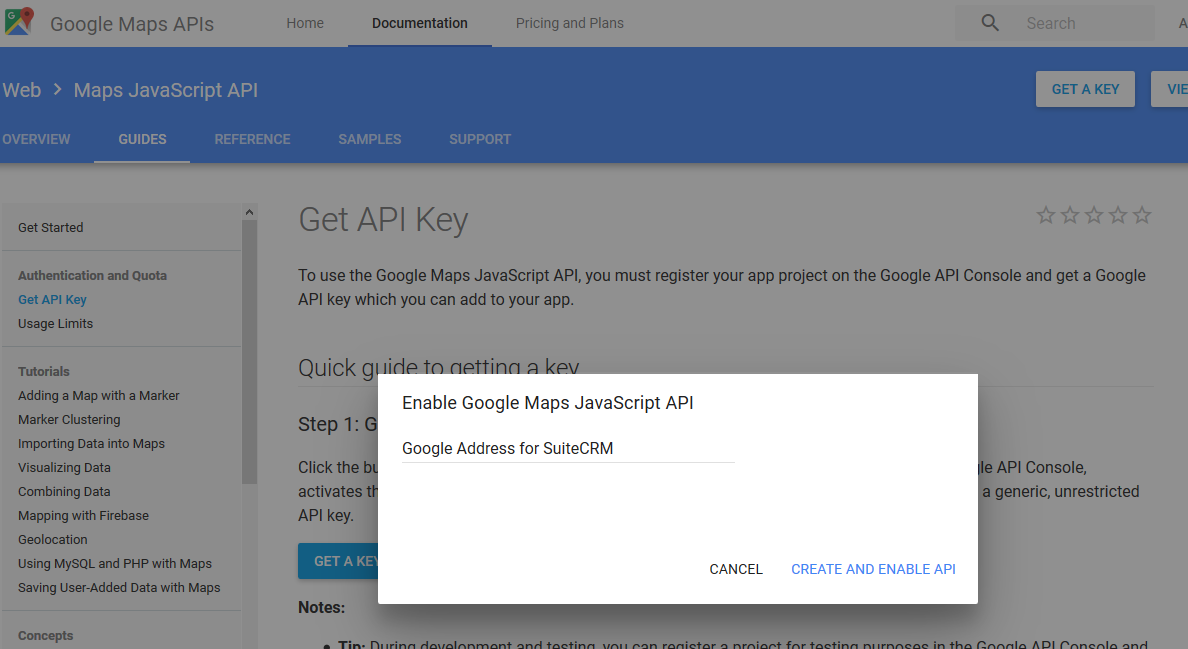 SuiteCRM Google map API Key Step-2