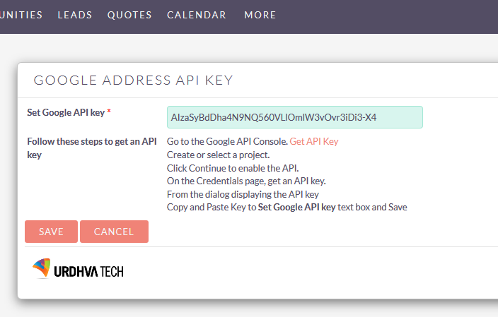 Copy , paste api key and save