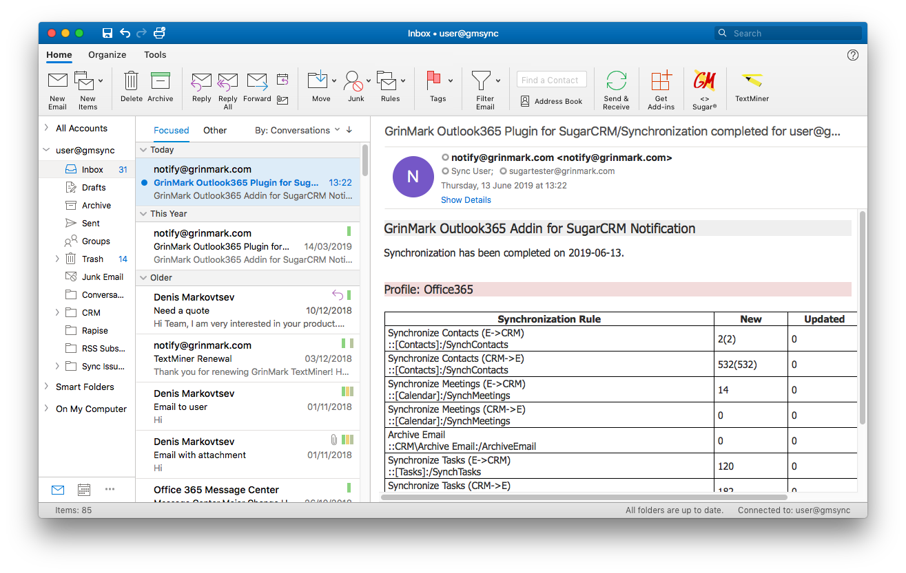 Synchronizing Items in Ou  Outlook 365 and SuiteCRM Integration