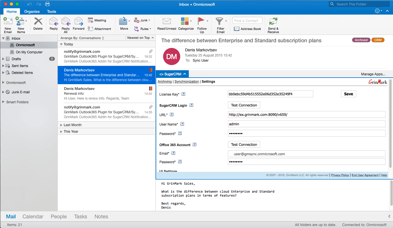 Outlook 2016 On MAC Outlook 365 And SuiteCRM Integration