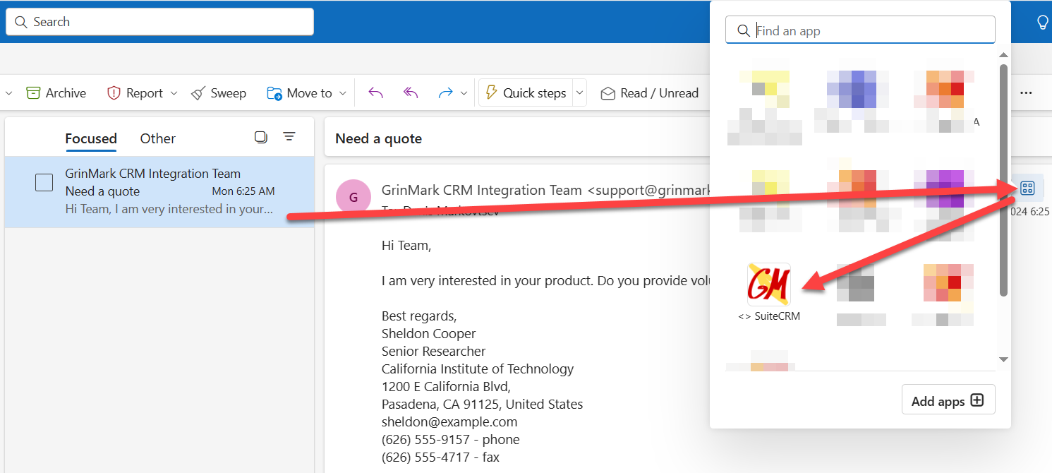 Email with SugarCRM button