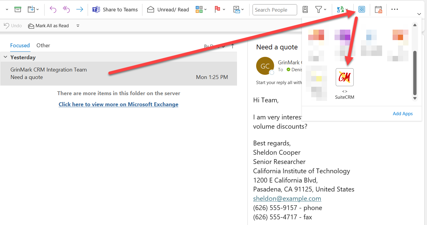 Email with SugarCRM button