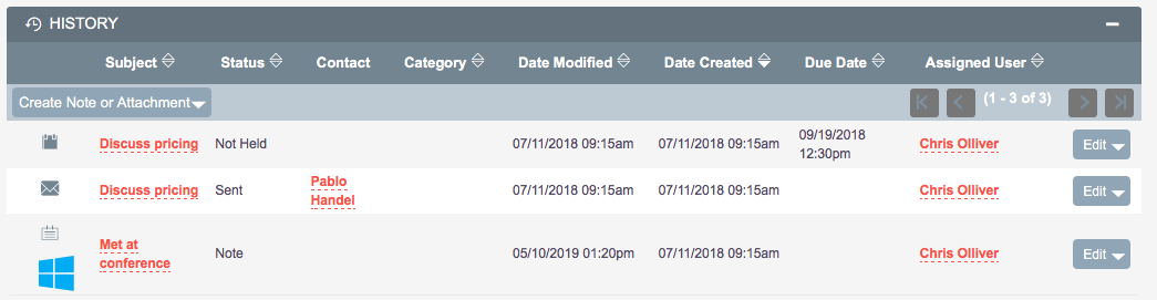 History Subpanel