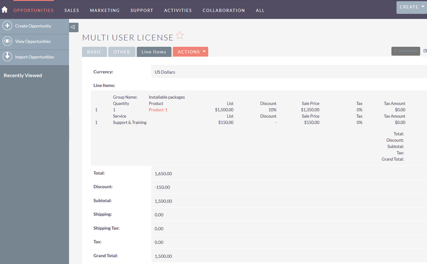 Opportunity Line Item for SuiteCRM Detail View