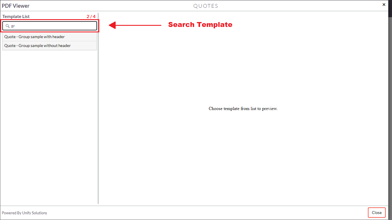 Search templates feature using PDF Template Viewer add-on for SuiteCRM