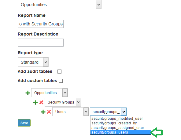 Analytic Reporting Configuration for Security Groups