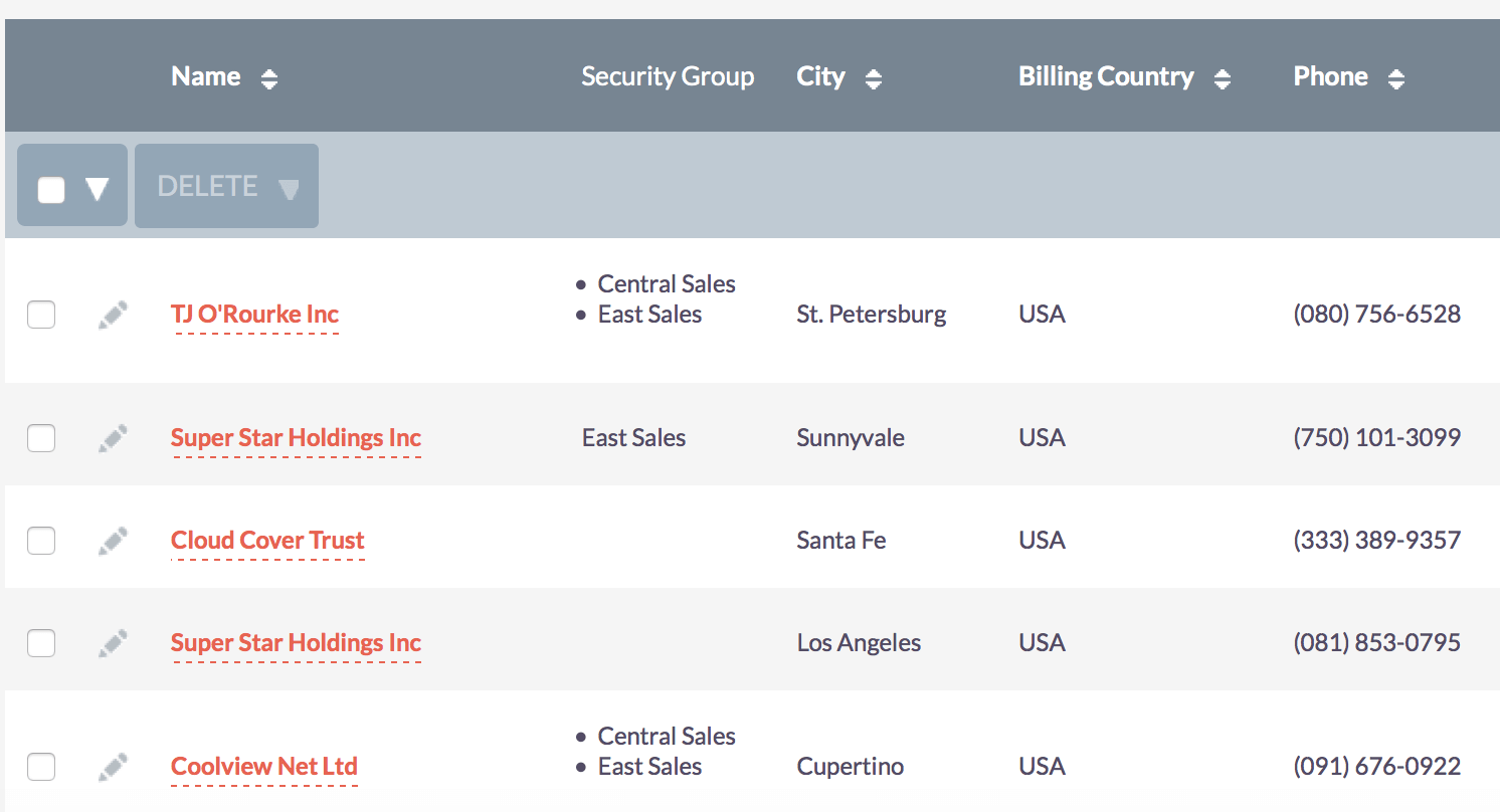 Security Groups on List View