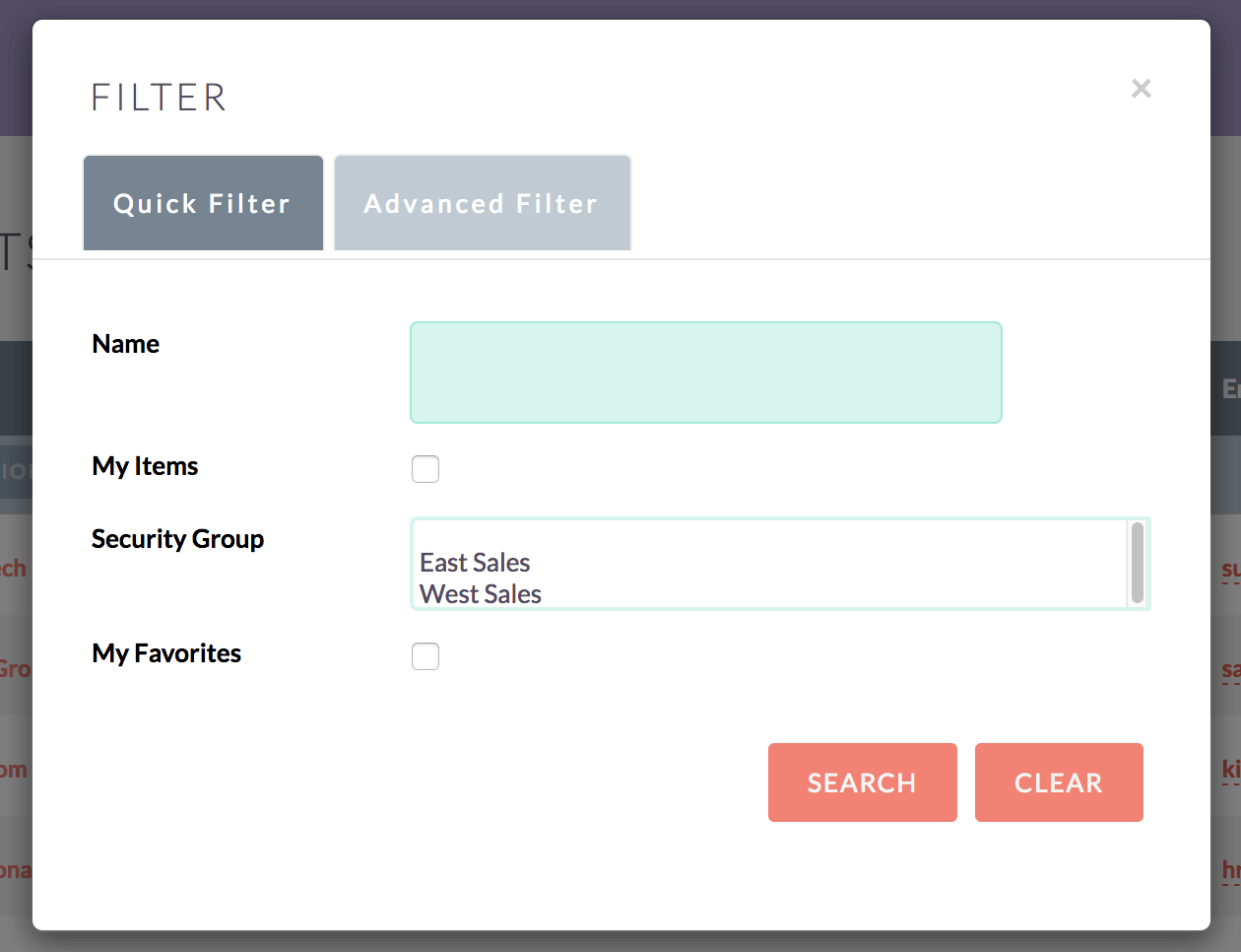 Filter Search by Groups