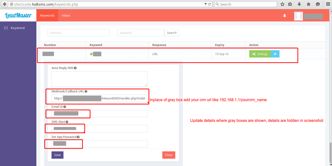 SuiteCRM SMS Inbound Settings