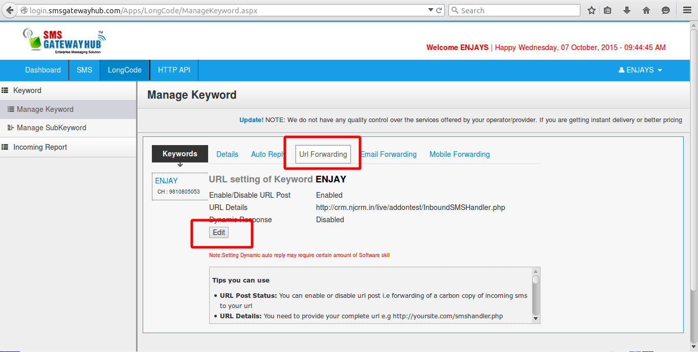 SuiteCRM SMS Inbound Settings