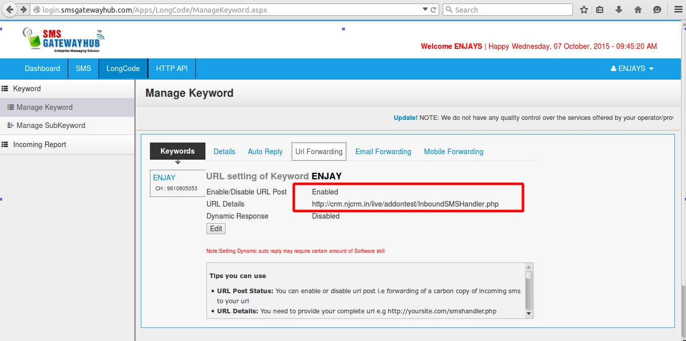 SuiteCRM SMS Inbound Settings