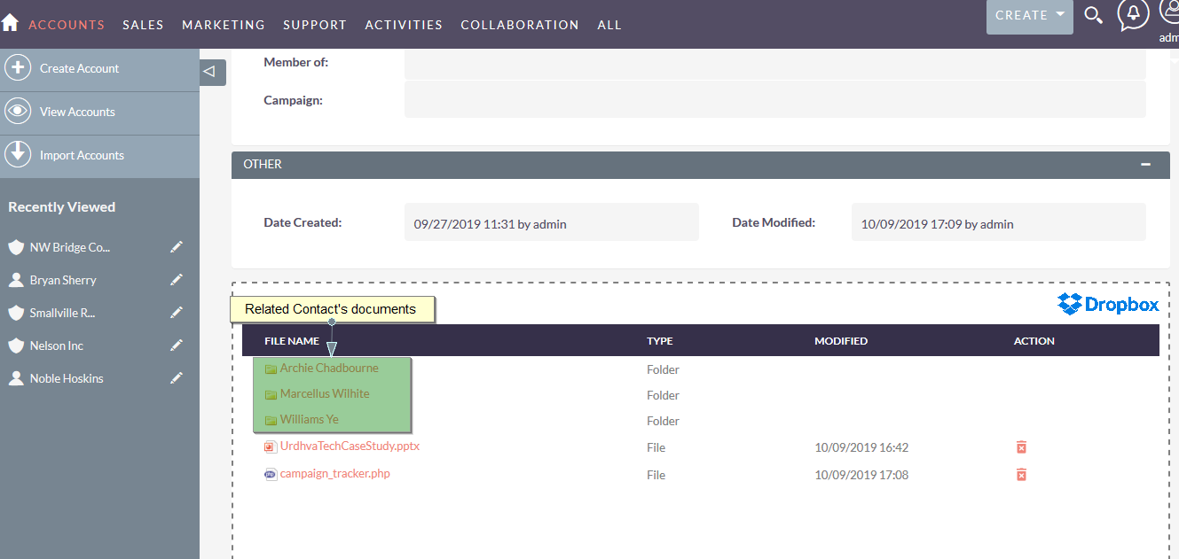 SuiteCRM Dropbox integration Account documents