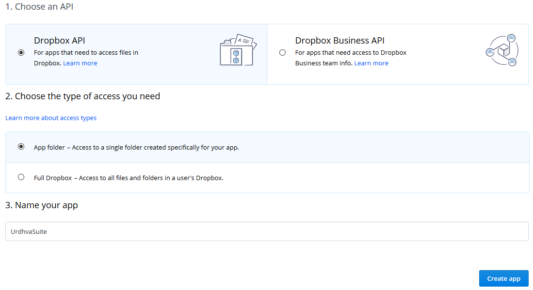 Create Dropbox App for SuiteCRM Integration