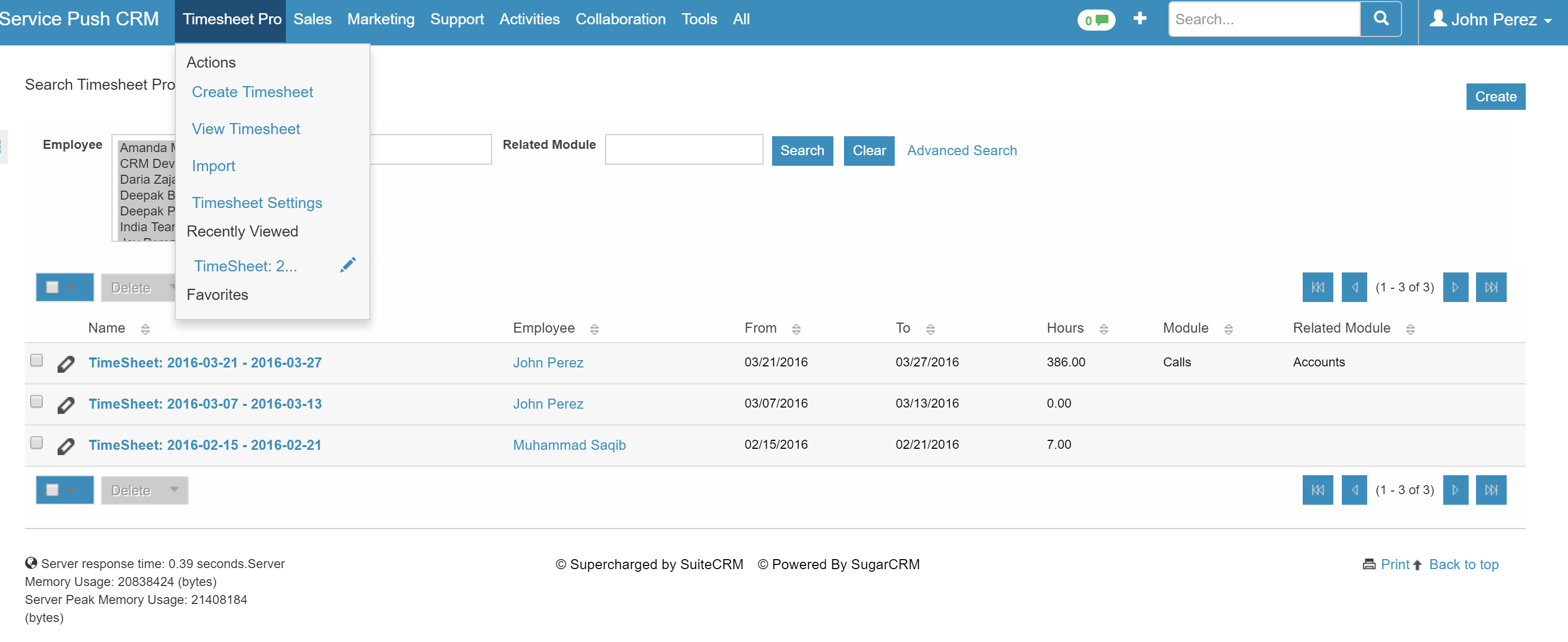 Timesheet Options