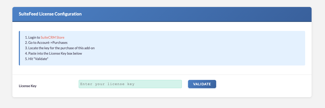 suite feed license for SuiteCRM