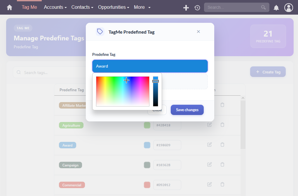 Create tag dialogue