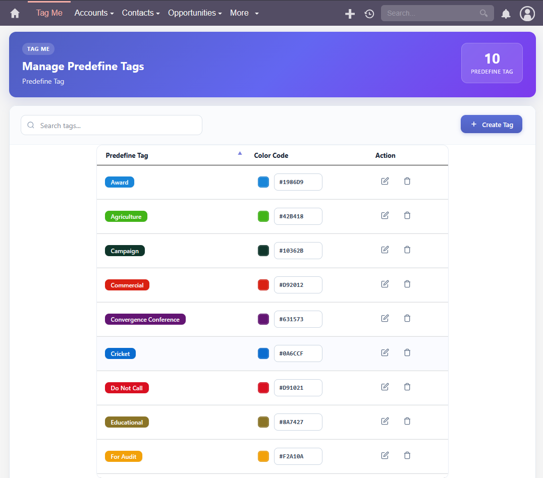 Predefine tag listview