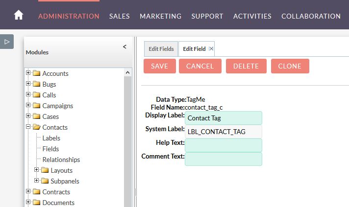 tag field type in SuiteCRM studio