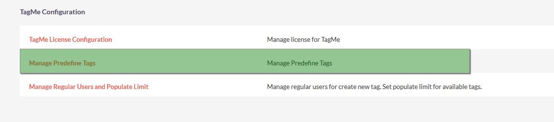 Predefine tag admin link